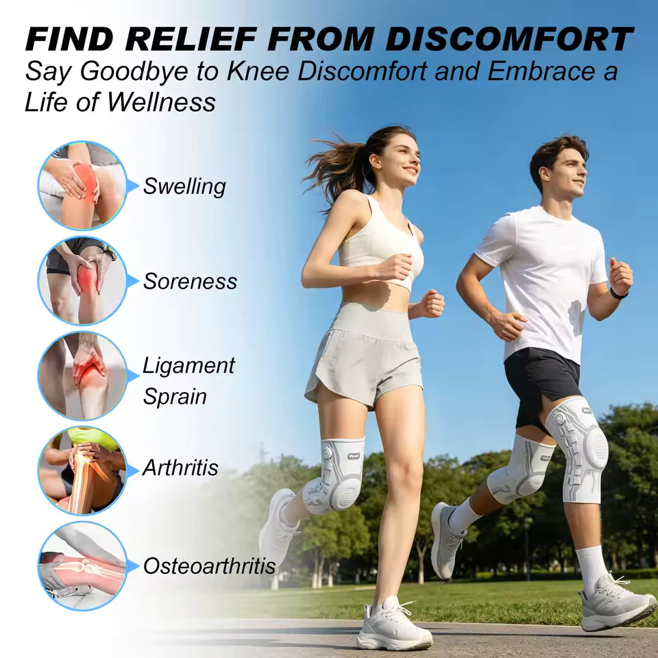 Muscles Rise Adjustable Knee Brace with Patella Gel Pad & Side Stabilizers – Compression Support for Sports & Recovery