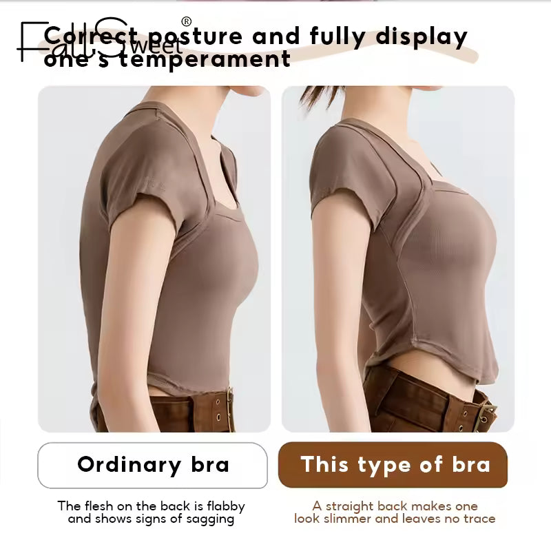 Muscles Rise Women's Posture Support Bra – Seamless Wireless Push-Up Bralette with Cross Back Design